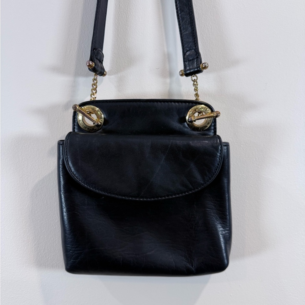 🔥Silver Blue Black Leather Crossbody Bag with Gold Hardware EUC🔥